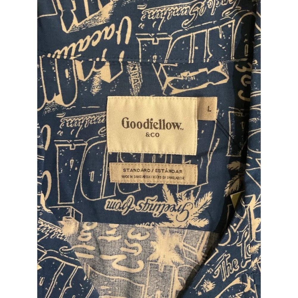 NWT Goodfellow & Co Mens Blue Florida Los Angeles Graphic Vacation Camp Shirt XL - Picture 2 of 10